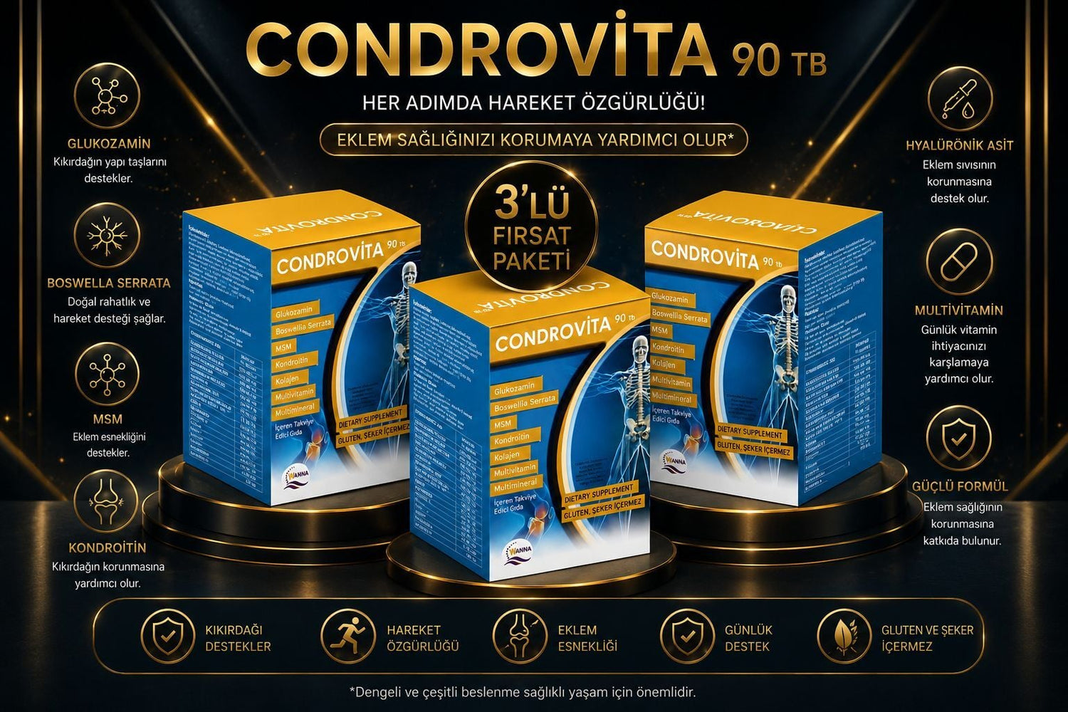 Condrovita 90 Tablet 3lü Fırsat Paketi