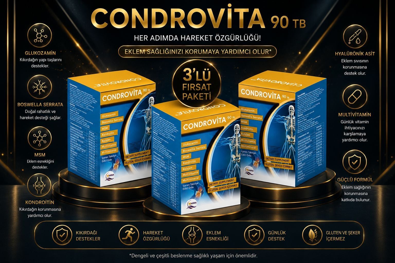 Condrovita 90 Tablet 3lü Fırsat Paketi