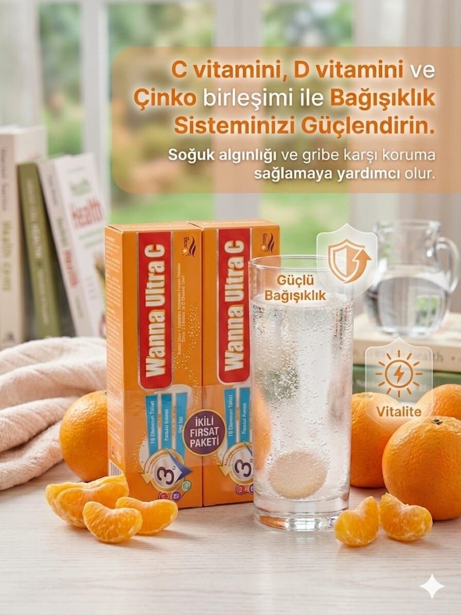 C Vitamini D Vitamini Çinko Efervesan (15 Tablet) X 2 li Fırsat Ürünü